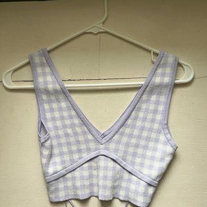 Purple and white checkered crop top from Zara